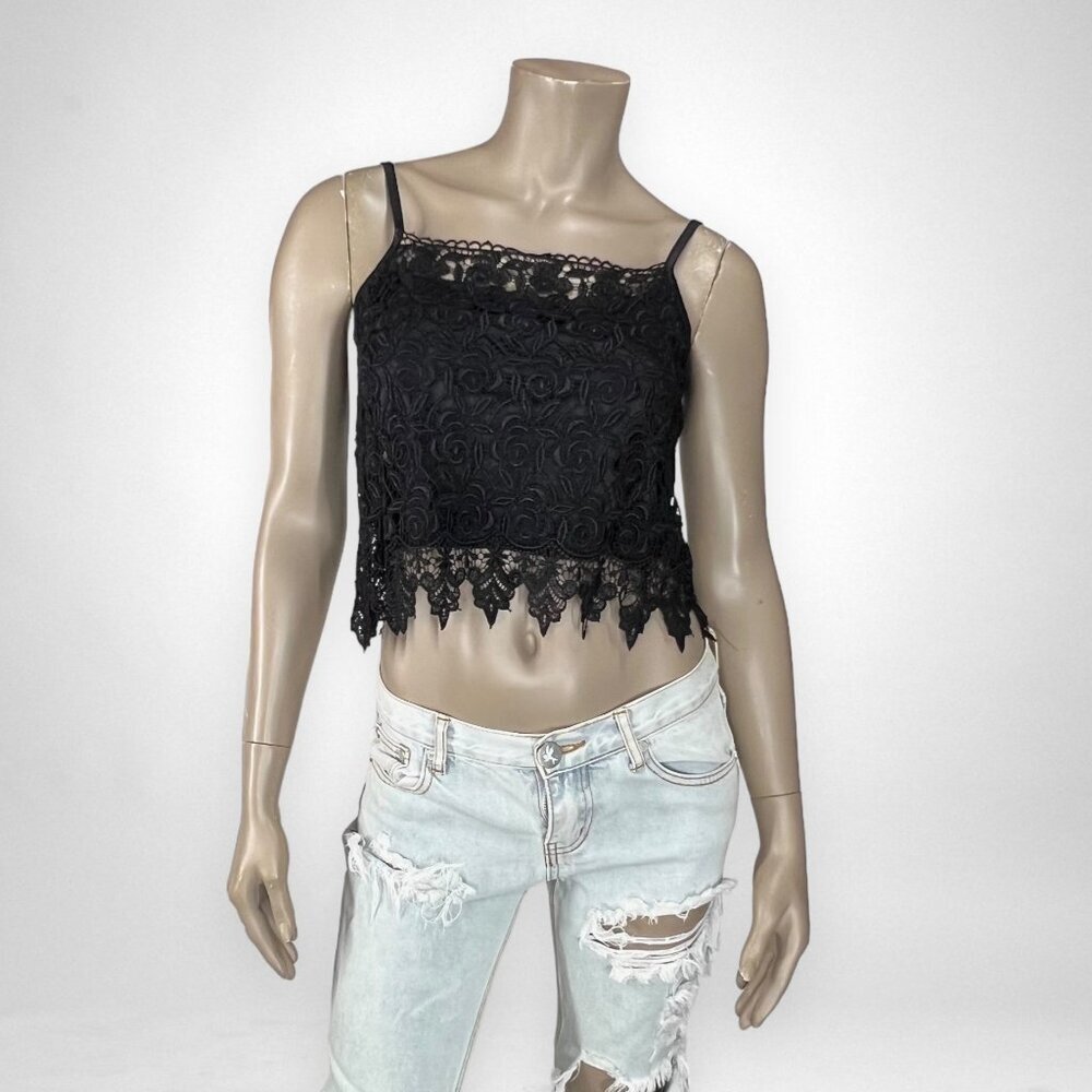 VINTAGE 90s FANNY Lace Crop Sleeveless Top M